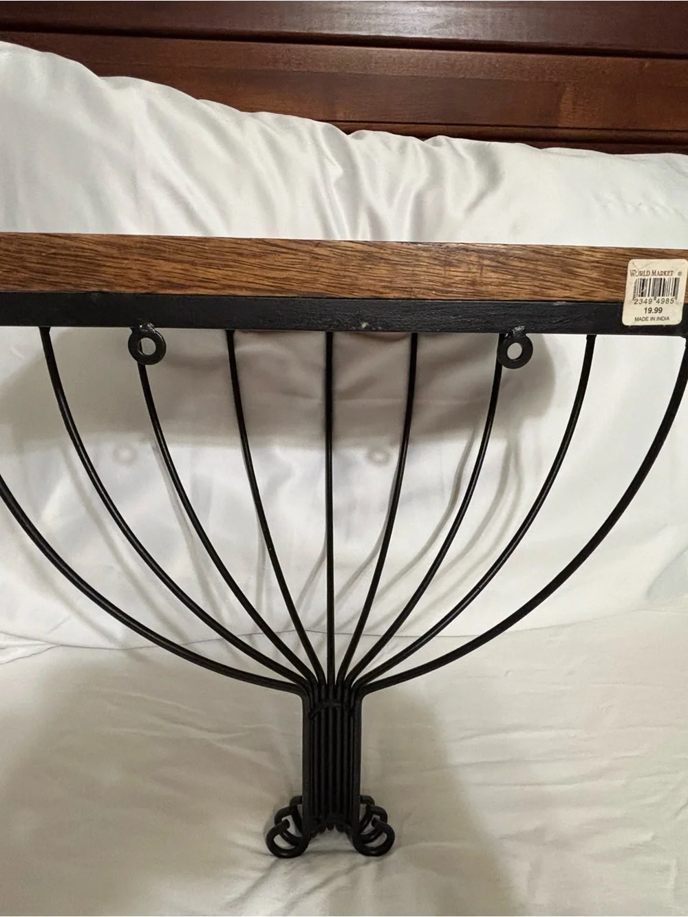 Cost Plus World Market Black Metal and Brown Wood Fan-Style Half-Moon Wall Shelf